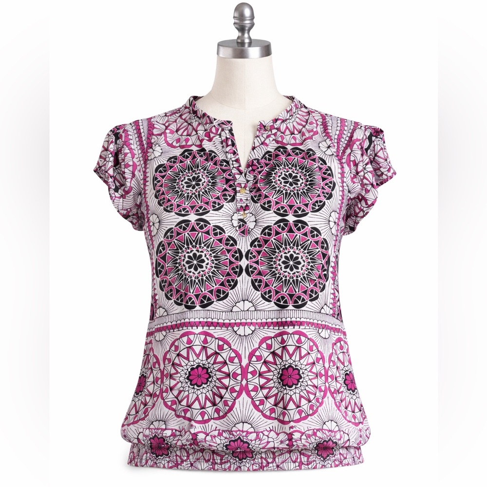 Boho Chic Medallion Print Blouse – The Limited – Pink Black – M